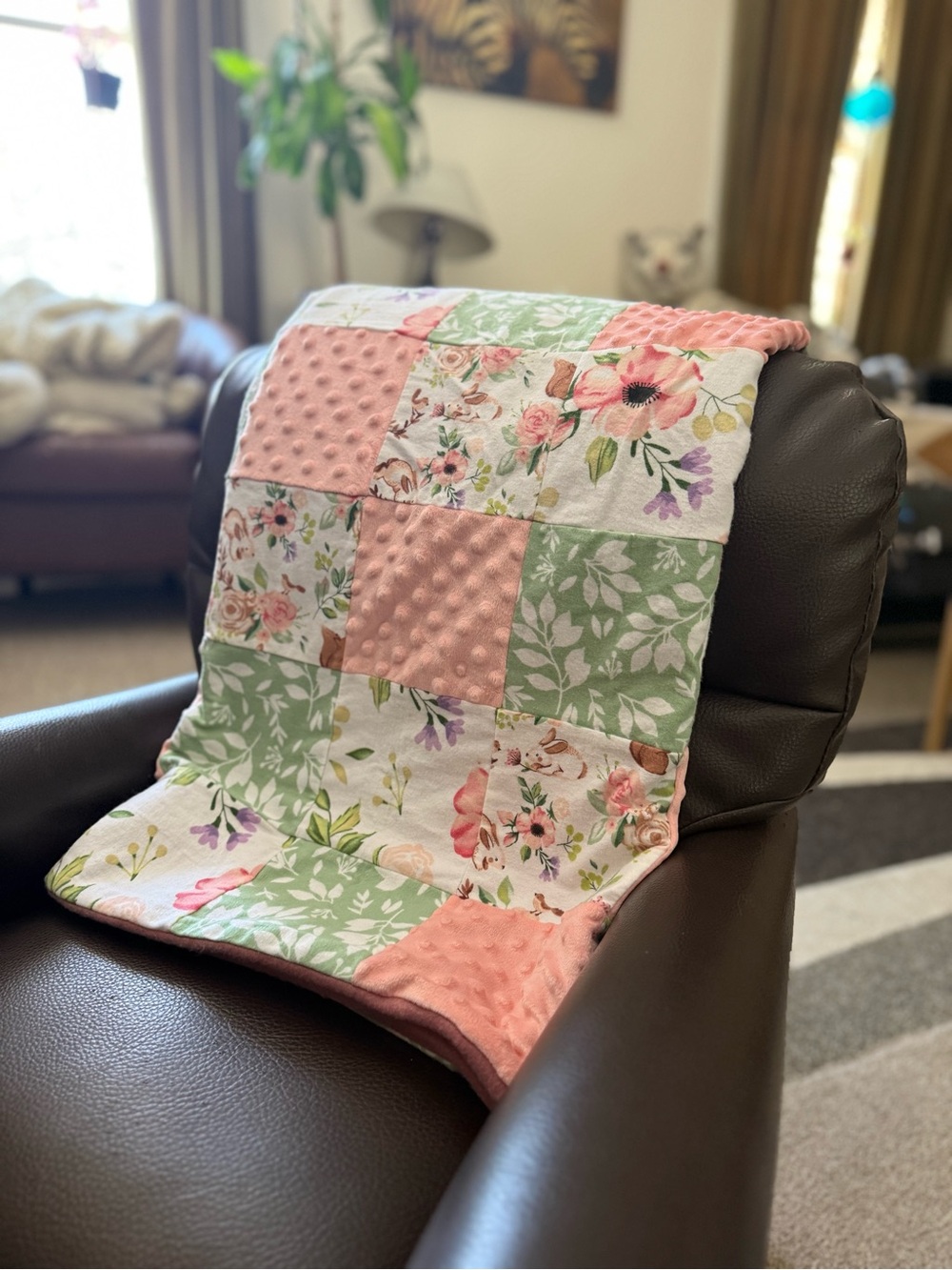 Floral Patchwork Baby Blanket - Pink & Green